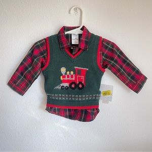 new nwt starting out plaid button down shirt sweater vest train